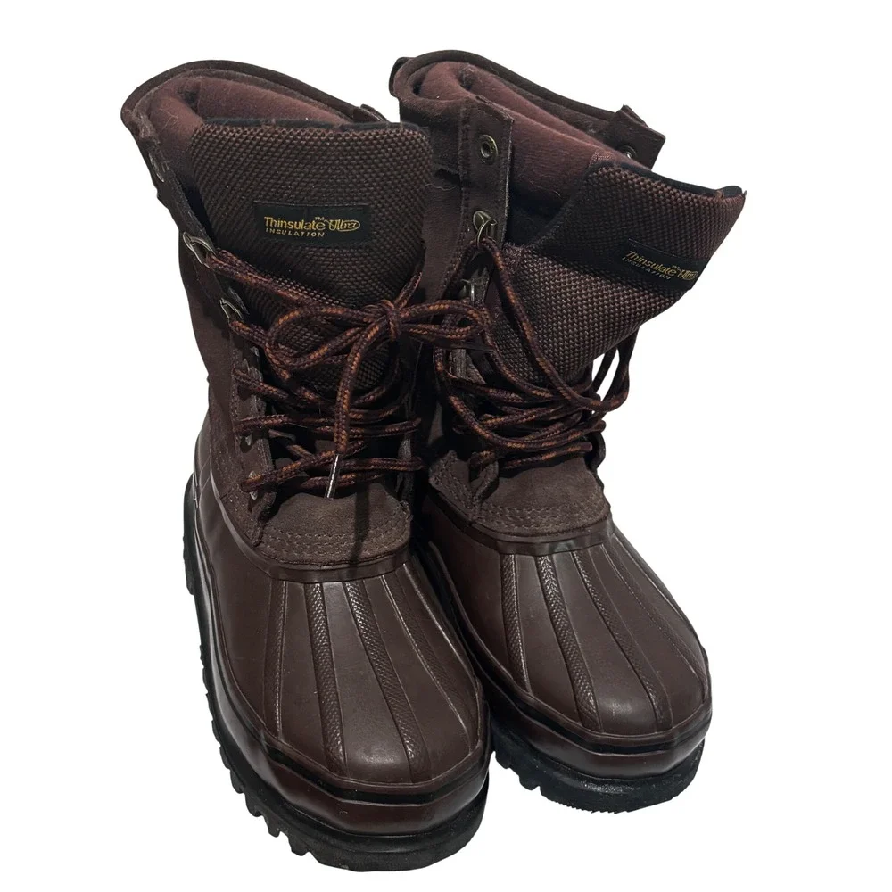Cabelas Thinsulate Ultra Brown Duck Hunting Snow Boots Youth sz 3 Lug Sole